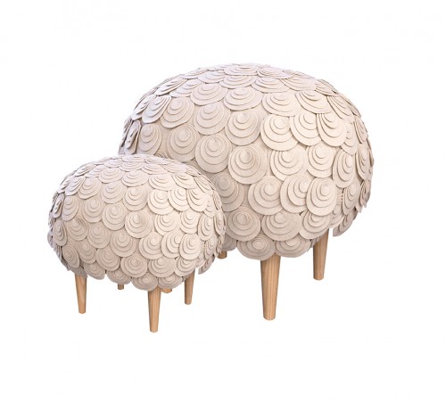 Sheep stool by Burel Mountain Originas. 100% sheep wool and pine wood. Made in Portugal.