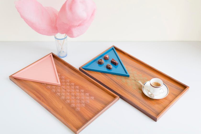 Kith & Kin trays in blue and pink, by Nevoa.